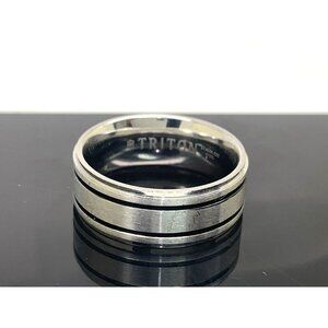 Men's Wedding Band Triton Black Silver Stainless Steel 9mm Size 11.25